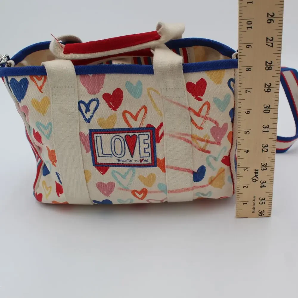 Brighton Red White and You Mini Tote Canvas Crossbody Bag Love Hearts Patriotic